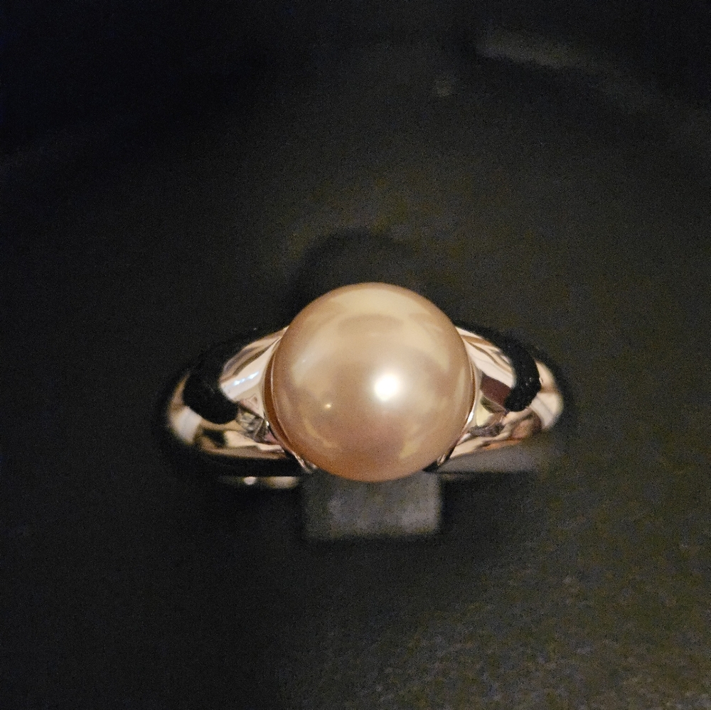 South Sea 10mm Cultured Soft Golden Pearl Sterling Silver Ring Sz 7.5